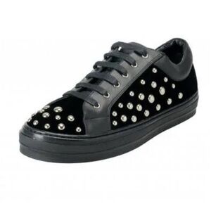 Salvatore Ferragamo Velvet Liu Rock Sneakers – Black Studded